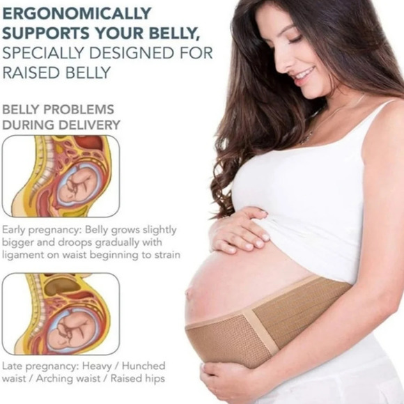 Maternity support belt Khaki tan elastic band stretchy comfort - Picture 4 of 7